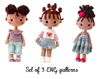 Amigurumi-Puppe Häkelanleitungen-Set: Lola, Zuri, Lilie (PDF Download) engl