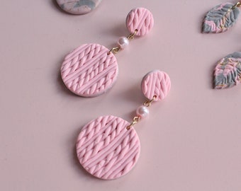 Pink Knit - Polymer Clay Earrings