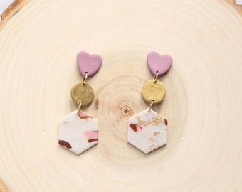 Pink Leopard Collection-Hexagon - Handmade Polymer Clay Earrings