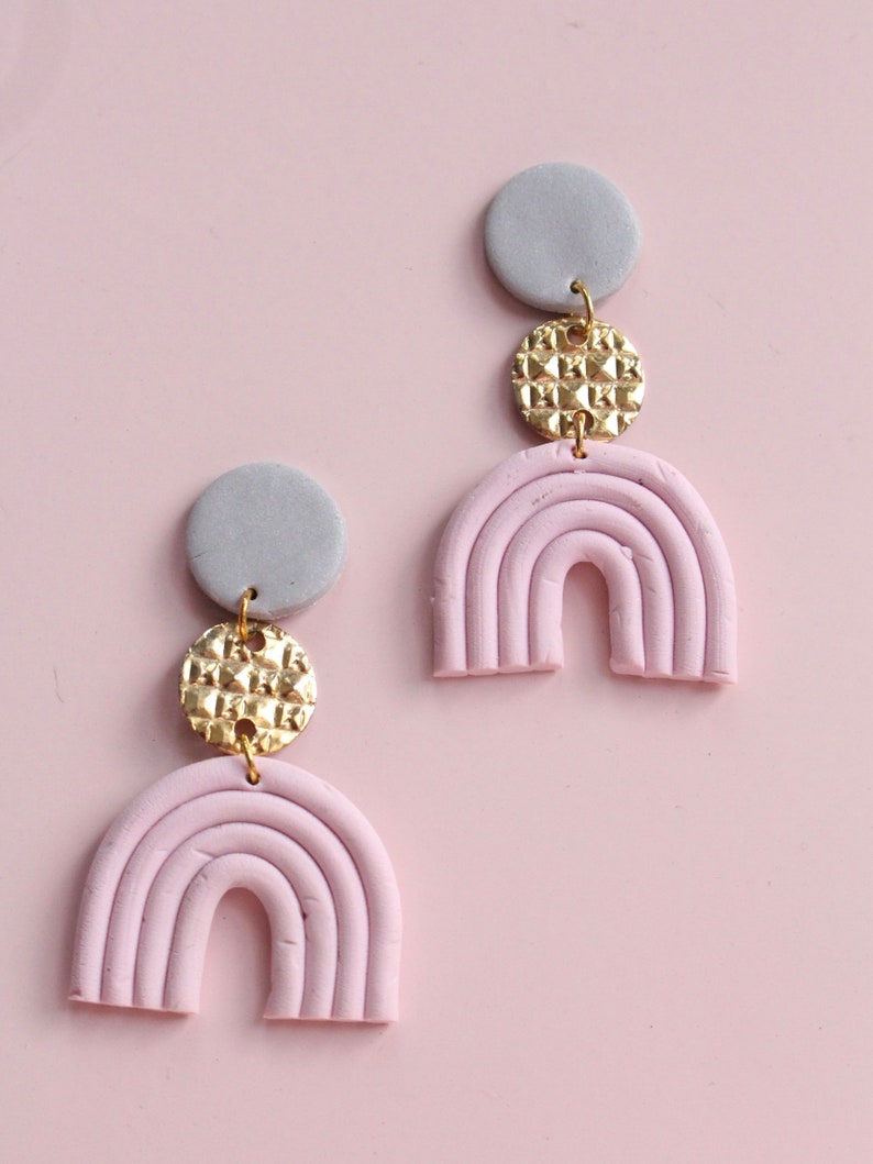 Pink Rainbow Polymer Clay Earrings image 2