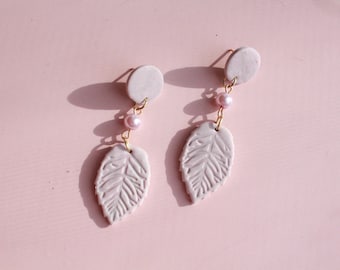 Pastel Purple - Pearl Leaf - Handmade Polymer Clay Earrings