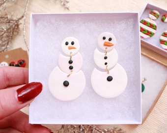 Christmas Snowman Earrings - Handmade with Polymer Clay