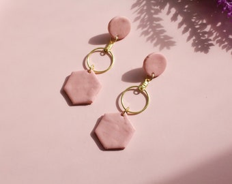 Dusty Pink Clay Dangle Earrings - Handmade with Polymer Clay