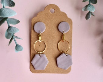 Pastel Purple collection - Hexagon - Handmade Polymer Clay Earrings