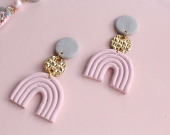 Pink Rainbow Polymer Clay Earrings