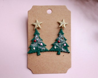 Christmas Tree Earrings - Handmade with Polymer Clay