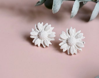 Large Flower Stud Earrings - Handmade With Polymer Clay
