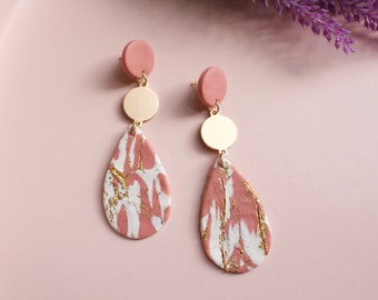 Pink Marble Collection - Handmade Polymer Clay Earrings