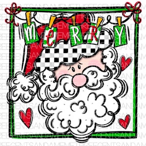 Santa Sublimation Design, Hand Drawn Merry Christmas  PNG, Instant Digital Download, Whimsical Santa Claus, Holiday Shirt Design, Clipart