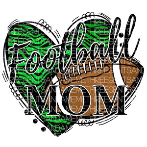 Green Zebra Print Football Mom Transparent PNG for Instant Download, Football Shirt Design for Moms, Tshirt Designs for Mom