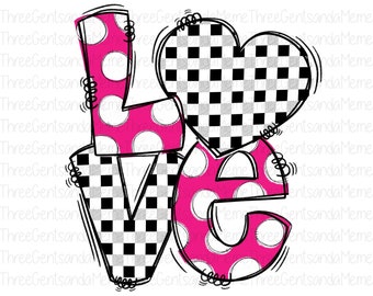 Valentine's Day Ready to Press Love Printable, Instant Digital Download PNG, Hand Drawn Design, Buffalo Plaid Clipart, V-Day Sublimation Art