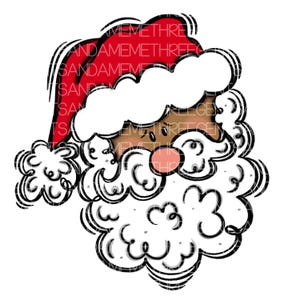 Santa Sublimation Design, Hand Drawn Brown Skin Santa, PNG, Instant Digital Download, Whimsical Santa Claus, Ready to Print Holiday PNG