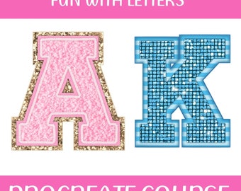 Procreate Course, Procreate Brushes, Tools for Designers, Learning to Design, How to Make Faux Chenille and Faux Sequin Letters in Procreate