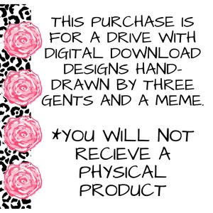 Puede incluir: Un producto de dise&ntilde;o gr&aacute;fico de descarga digital con una rosa rosa y un fondo de estampado de leopardo. El texto dice "Esta compra es para una unidad con dise&ntilde;os de descarga digital dibujados a mano por tres caballeros y un meme. *No recibir&aacute;s un producto f&iacute;sico."