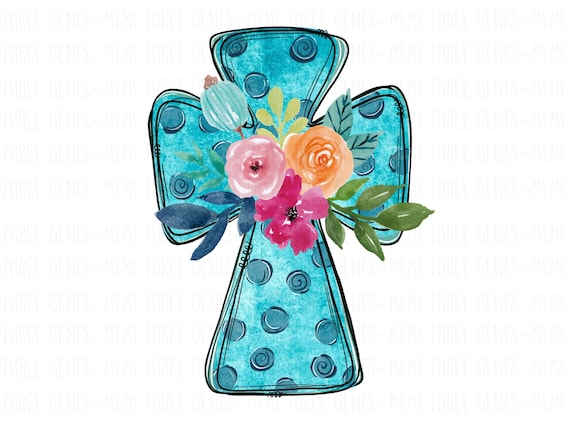 Sublimation Designs, Hand Drawn Cross PNG, Christian Shirt Design, Transparent PNG file for Sublimation, Cross Digital Download, Floral PNG