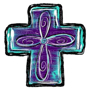 DTF-överföringskors utskrivbart PNG, handritat kors, kristen sublimering, religiöst kors, värmeöverföring PNG, designelement för skjortor bild 1