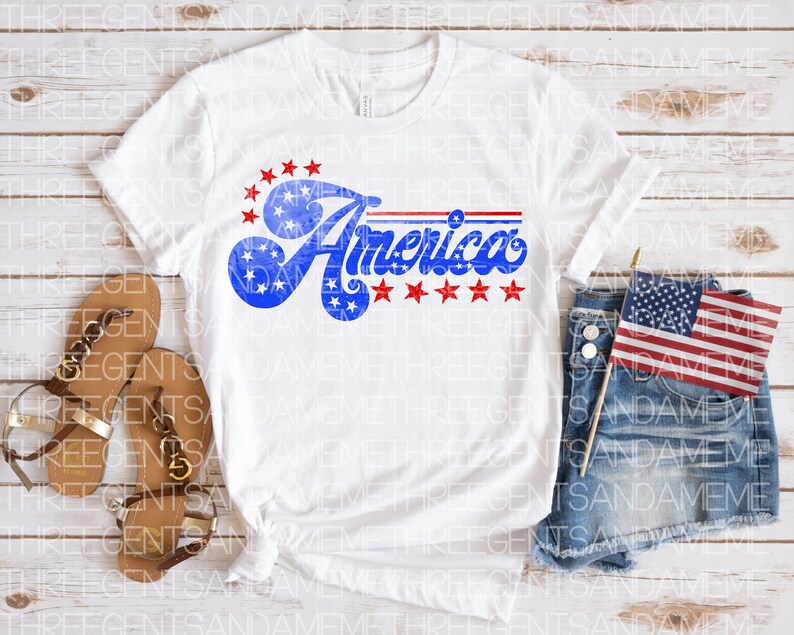 America 4th of July Digital Design, Fourth of July PNG, Independence Day Sublimation Design, Red White and Blue PNG, DTF Transfer Design image 2