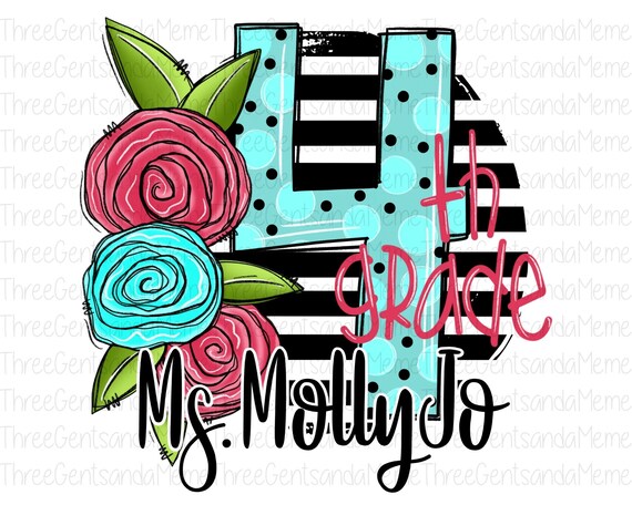 Personalized 4th Grade Teacher Digital Download, PNG for Sublimation, Teacher Appreciation Gift, Team Teacher PNG, Back to School Clipart