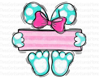 Personalized Easter Bunny for Little Girls, Easter PNG Shirt Design, Cute Rabbit Clipart, Bunny with Bow, Hand Drawn Sublimation Art