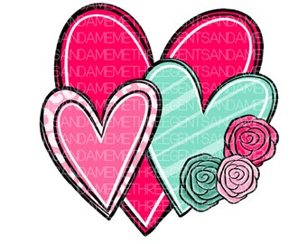 Valentines Day PNG, Hand Drawn Sublimation, Heart Sticker, Instant Digital Download, Love Clipart, Design for Shirts, Mugs, Tumblers, Roses