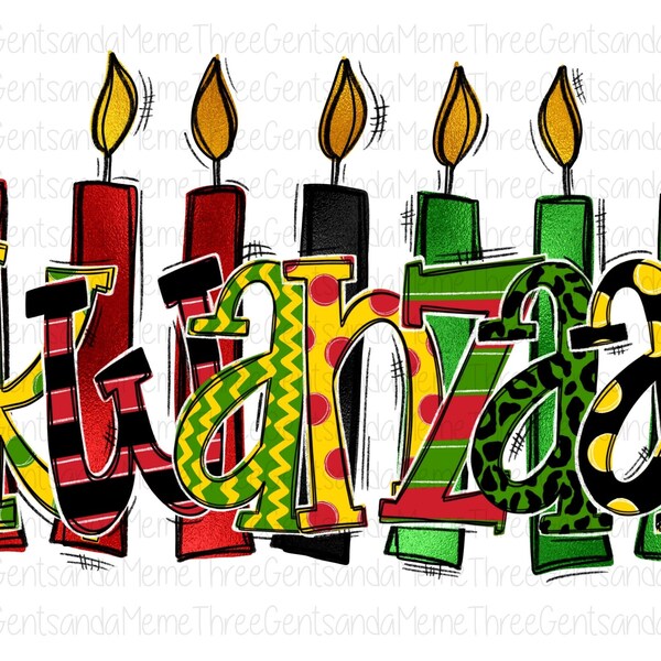 Kwanzaa Instant Digital Download PNG, Diseño de camiseta dibujada a mano, Sublimación navideña PNG, Kwanzaa Clipart imprimible, Velas Kwanzaa PNG