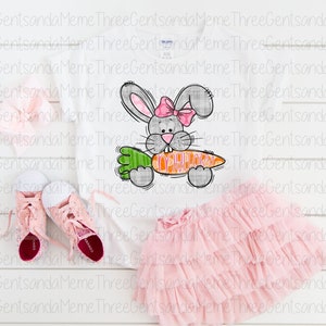 Personalized Easter Bunny, Girl Shirt PNG, Hand Drawn Clipart, Instant Digital Download, Printable Sublimation Design, Transparent PNG image 2