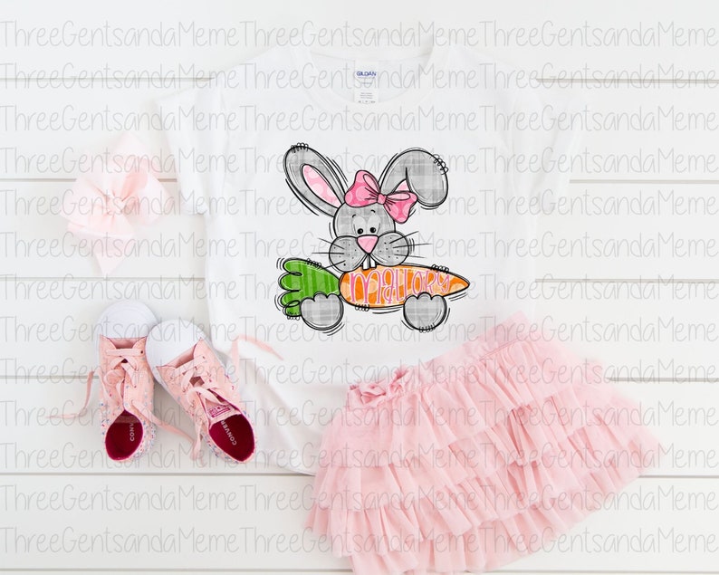 Personalized Easter Bunny, Girl Shirt PNG, Hand Drawn Clipart, Instant Digital Download, Printable Sublimation Design, Transparent PNG image 2