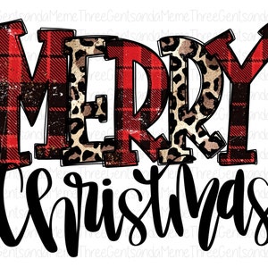 Red Plaid Merry Christmas, Cheetah Print, Sublimation, Instant Digital Download PNG, Cute Hand Drawn Printable, Holiday Digital Design