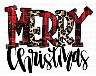 Red Plaid Merry Christmas Iron On Transfer, Cheetah Print, Sublimation, Instant Digital Download PNG, Cute Hand Drawn, Design Elements,