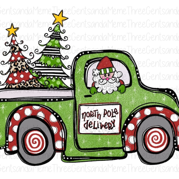 Weihnachtstruck mit Baum PNG, Weihnachtsmann Instant Digital Download, Weihnachts-T-Shirt, Urlaubs Sublimation PNG, Frohe Weihnachten