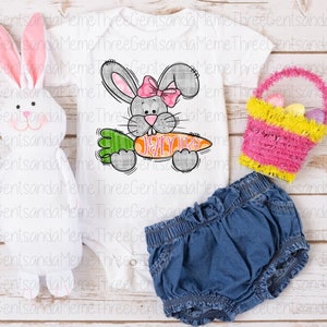 Personalized Easter Bunny, Girl Shirt PNG, Hand Drawn Clipart, Instant Digital Download, Printable Sublimation Design, Transparent PNG image 3