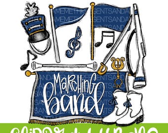 Descargas digitales instantáneas de imágenes prediseñadas de banda de música PNG, elementos de diseño digital dibujados a mano con espíritu escolar, elementos auxiliares para diseñadores