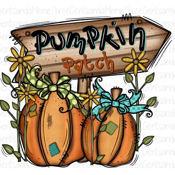 Pumpkin Patch Fall Instant Digital Download PNG, Hand Drawn Whimsical T-Shirt Design, Sublimation PNG for Autumn, Cute Thanksgiving Clipart