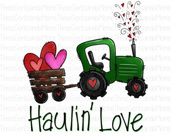 Sublimation Designs, Valentines PNG, Valentine Shirt Design, Transparent PNG file for Sublimation, Hearts Digital Download, Tractor PNG