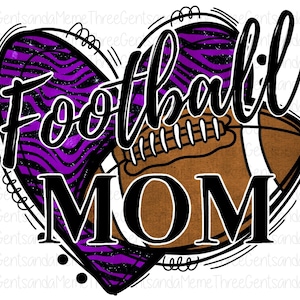 Purple Zebra Print Football Mom Transparent PNG for Instant Download, Football Shirt Design for Moms, Tshirt Designs for Mom