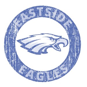 K&ouml;nnte beinhalten: Ein blauer und wei&szlig;er, abgenutzter Kreis mit dem Text "Eastside Eagles" am Rand. Im Inneren des Kreises befindet sich ein wei&szlig;er Adlerkopf mit blauem Schnabel und Augen.