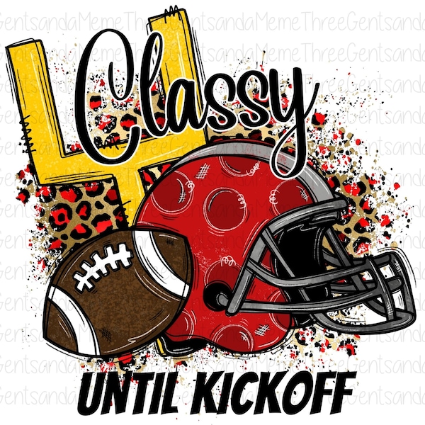Classy Until Kickoff, Red Cheetah Print Football Mom Transparent PNG para descarga instantánea, Casco de fútbol PNG, Noche de juego PNG