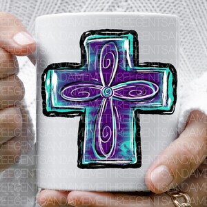 DTF-överföringskors utskrivbart PNG, handritat kors, kristen sublimering, religiöst kors, värmeöverföring PNG, designelement för skjortor bild 4