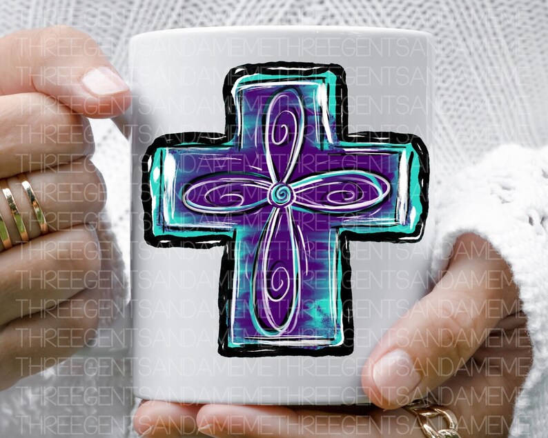 DTF-överföringskors utskrivbart PNG, handritat kors, kristen sublimering, religiöst kors, värmeöverföring PNG, designelement för skjortor bild 4