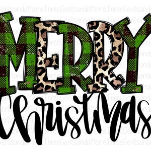 Merry Christmas Green Plaid and Cheetah Print Sublimation Instant Digital Download PNG, Hand Drawn T-Shirt Design, Distressed Holiday PNG
