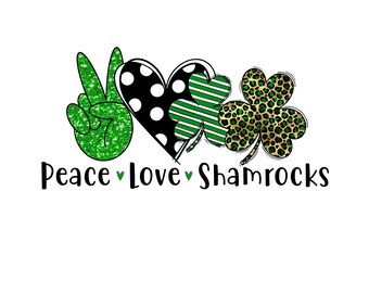 Peace Love Shamrocks PNG, Gnome Design, Sublimation Designs, St. Patrick&#39;s Day PNG, Transparent PNG file for Sublimation