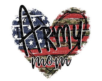 Mom Distressed Heart American Flag, Camo American Flag, 4 de julio, Diseño de sublimación de descarga digital dibujado a mano, Patriotic PNG