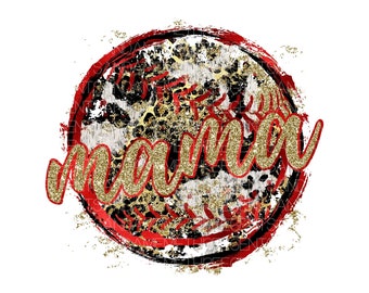 Baseball Mama Cheetah Print Design, Red Baseball png, Teeball Mama PNG, Softball Mama Instant Download, Hand Drawn Sports Design
