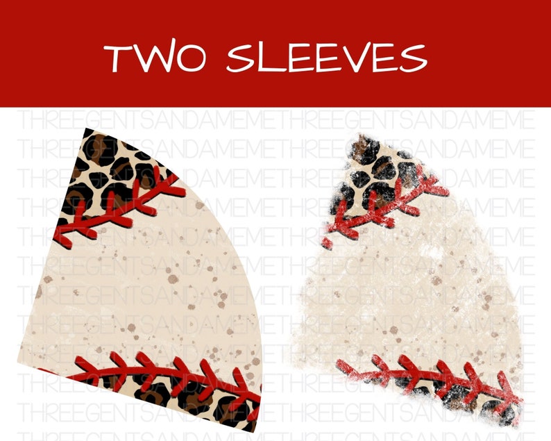May include: Two baseball-themed fabric patches with a leopard print design and red stitching. The patches are shaped like a slice of a baseball. The background is white with a speckled texture.