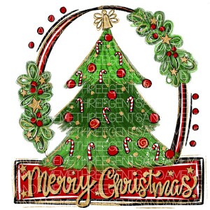 Merry Christmas, Sublimation Design, Hand Drawn PNG, Instant Digital Download, Holiday Shirt Design, Christmas Clipart, Christmas Tree png
