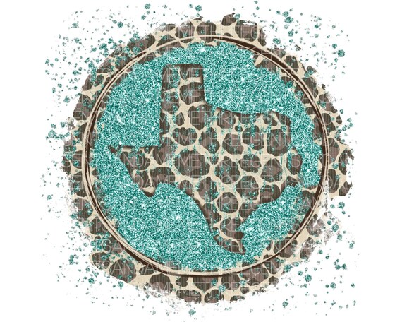 Texas Cheetah PNG, Turquoise TX Sublimation Design, Transfer Design Element, Southwestern Drawing, Hand Drawn State Design, DTF png