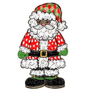 Santa Sublimation Design, Hand Drawn Dark Skin Santa, PNG, Instant Digital Download, Whimsical Santa Claus, Ready to Print Holiday PNG