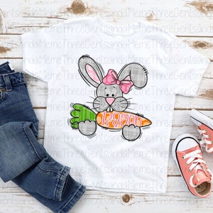 Personalized Easter Bunny, Girl Shirt PNG, Hand Drawn Clipart, Instant Digital Download, Printable Sublimation Design, Transparent PNG image 6