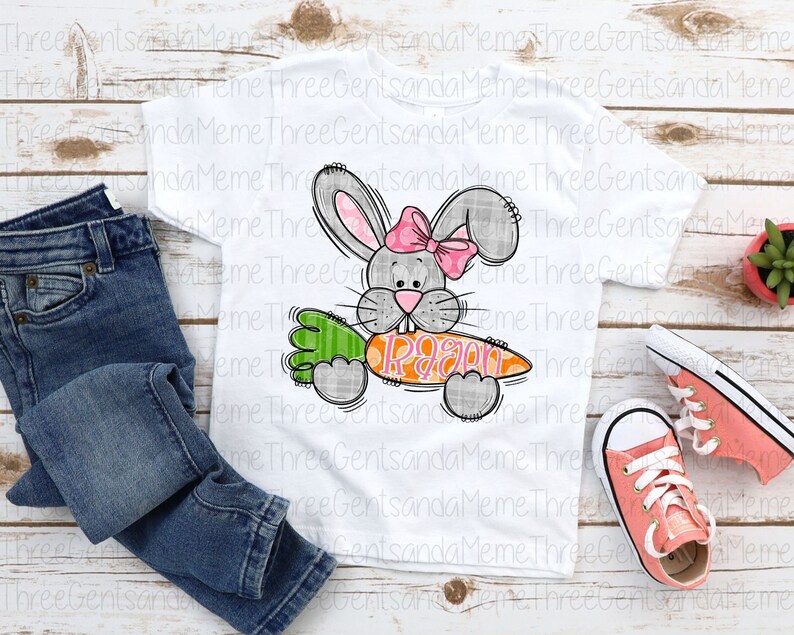 Personalized Easter Bunny, Girl Shirt PNG, Hand Drawn Clipart, Instant Digital Download, Printable Sublimation Design, Transparent PNG image 6