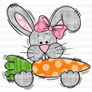 Personalized Easter Bunny, Girl Shirt PNG, Hand Drawn Clipart, Instant Digital Download, Printable Sublimation Design, Transparent PNG image 1